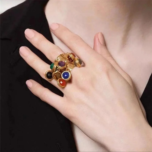 Firona Natural Stones Multicolor Fringe Ring - Picture 4 of 17